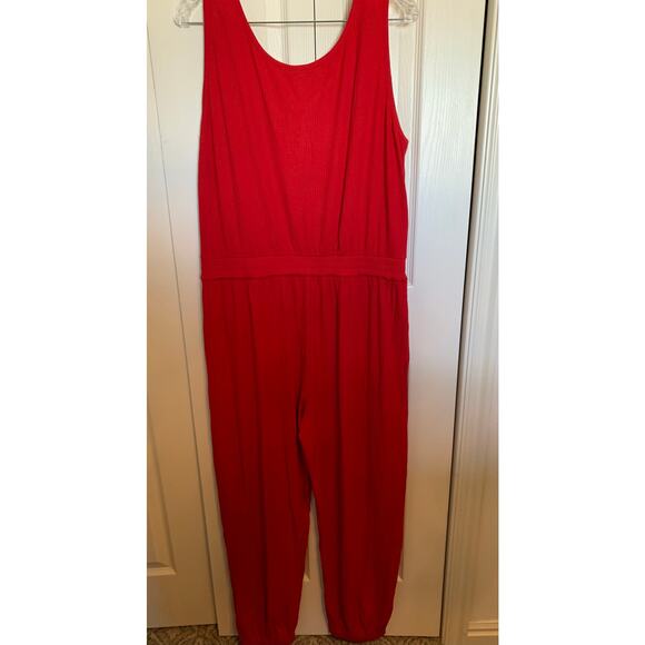 Ribbed knit jumpsuit jogger, romper, red size XL 16/18 NEW - Picture 6 of 16